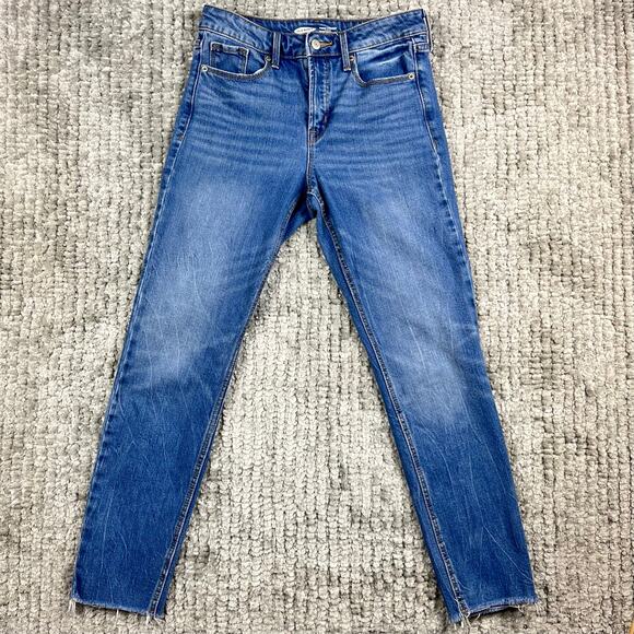 Old Navy Power Straight High Rise Size 4 Med Wash Denim Jeans Raw Hem Classic - Picture 1 of 10
